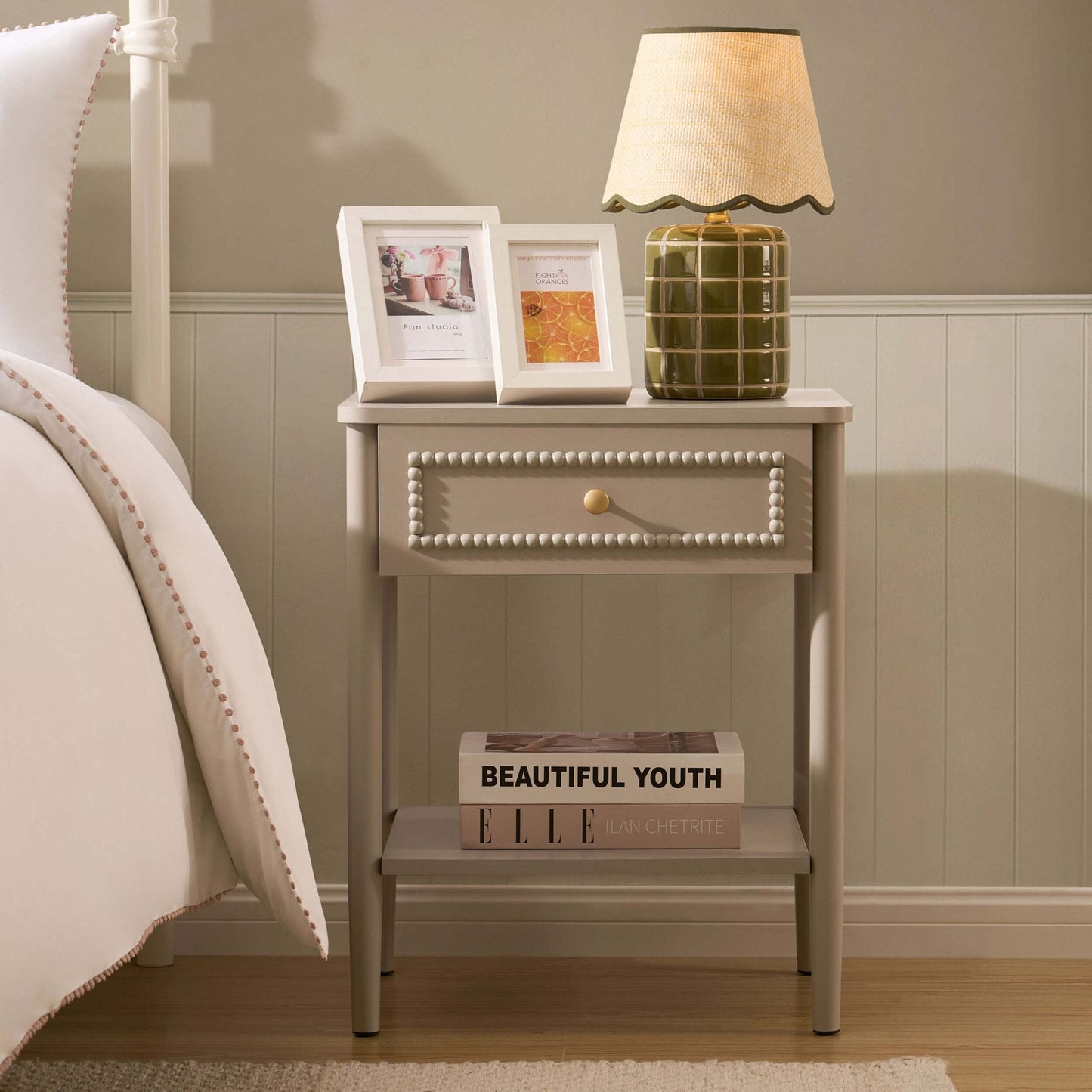DUS-CC2-05658 Grade-B Dusk Posy 1 Drawer Nightstand - Taupe RRP £89.00