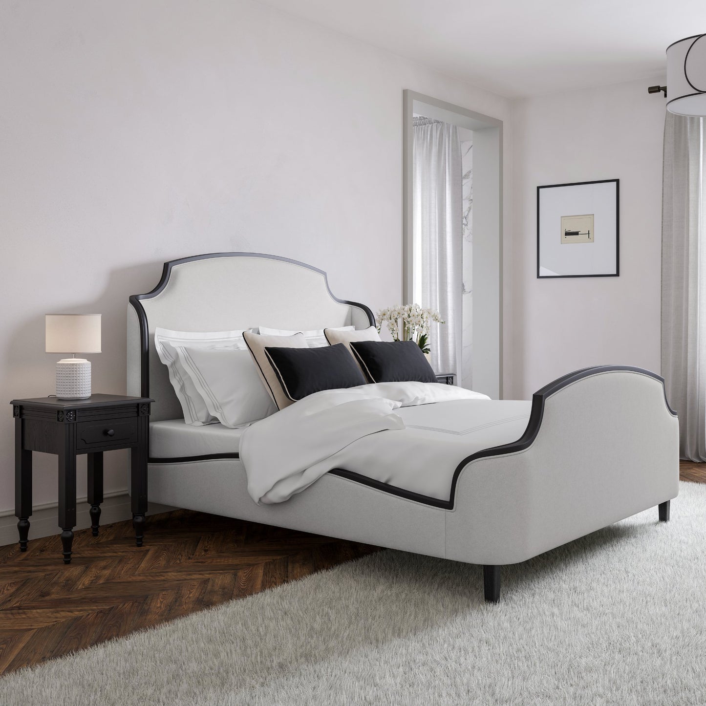 Feather & Black Grade B Evangeline Natural Linen Look & Black King Size Bed RRP £1899
