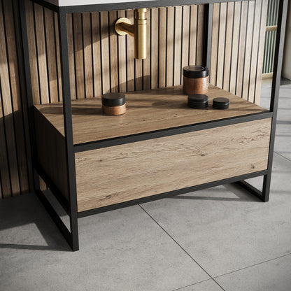 Scudo Grade A Boho 800mm Basin with Oak Drawer & Floorstanding Black Frame RRP £925