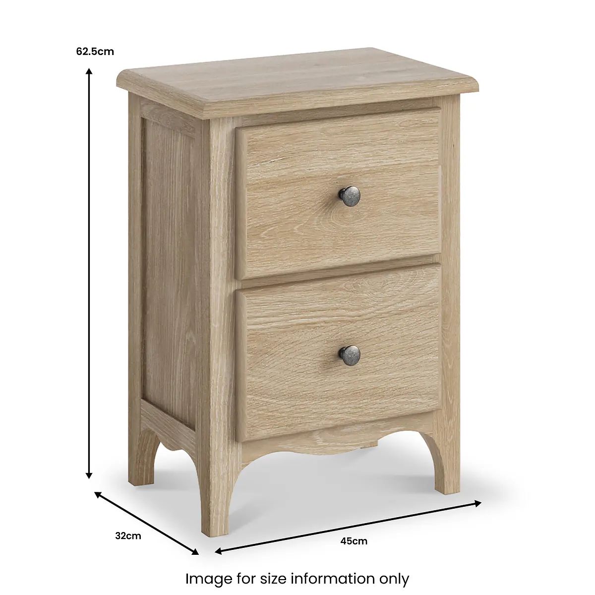 ROS-OUT-00874 Grade-B Roseland Furniture Celine Washed Oak 2 Drawer Bedside Table RRP £109.00