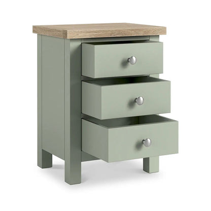 ROS-OUT-00725 Grade-B Roseland Furniture Farro Washed Oak & Sage 3 Drawer Bedside Table RRP £109.00