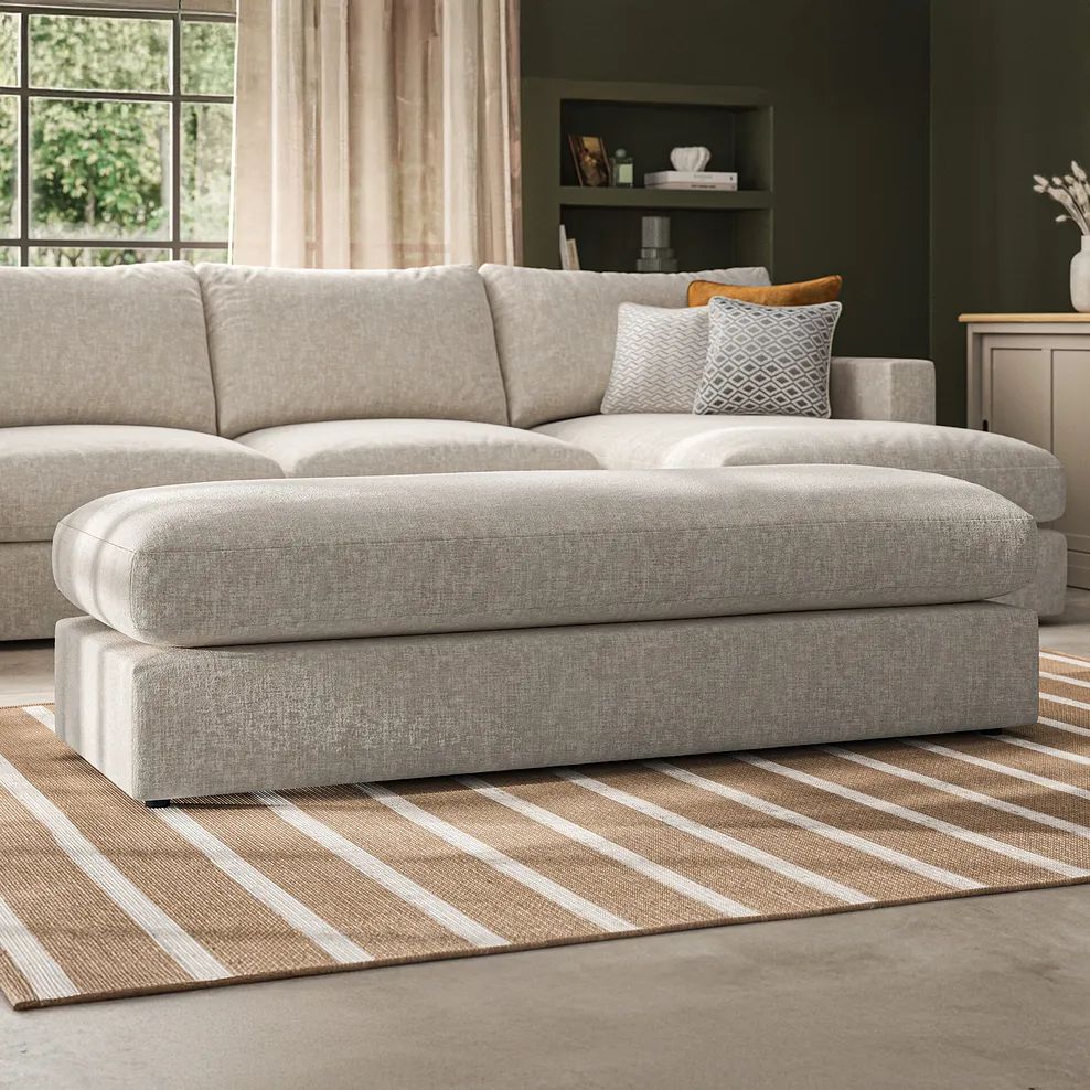  Oak Furnitureland Grade B Malvern Beige Fabric Large Fender Footstool RRP £600