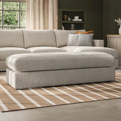  Oak Furnitureland Grade B Malvern Beige Fabric Large Fender Footstool RRP £600