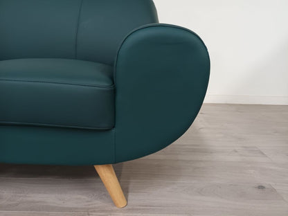 Febonic Living Grade B Jessy Teal Faux Leather & Light Wood 2 Seater Sofa RRP £600