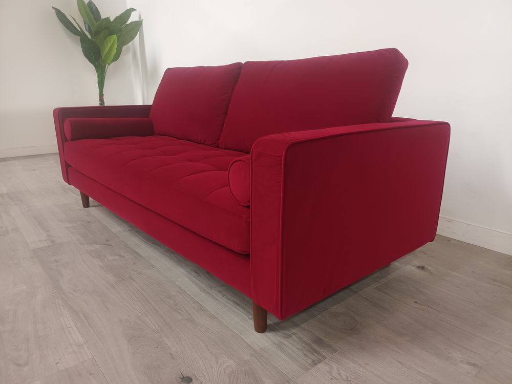 Sofia Grade B Vergara Pacific Palisades Scarlet Plush Mid-Century 3-Seater Sofa RRP £800
