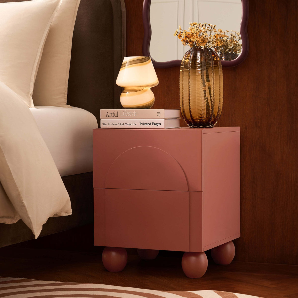 DUS-CC2-08861 Grade-B Dusk Rachel Arch Front 2 Drawer Bedside Table - Terracotta RRP £99.00