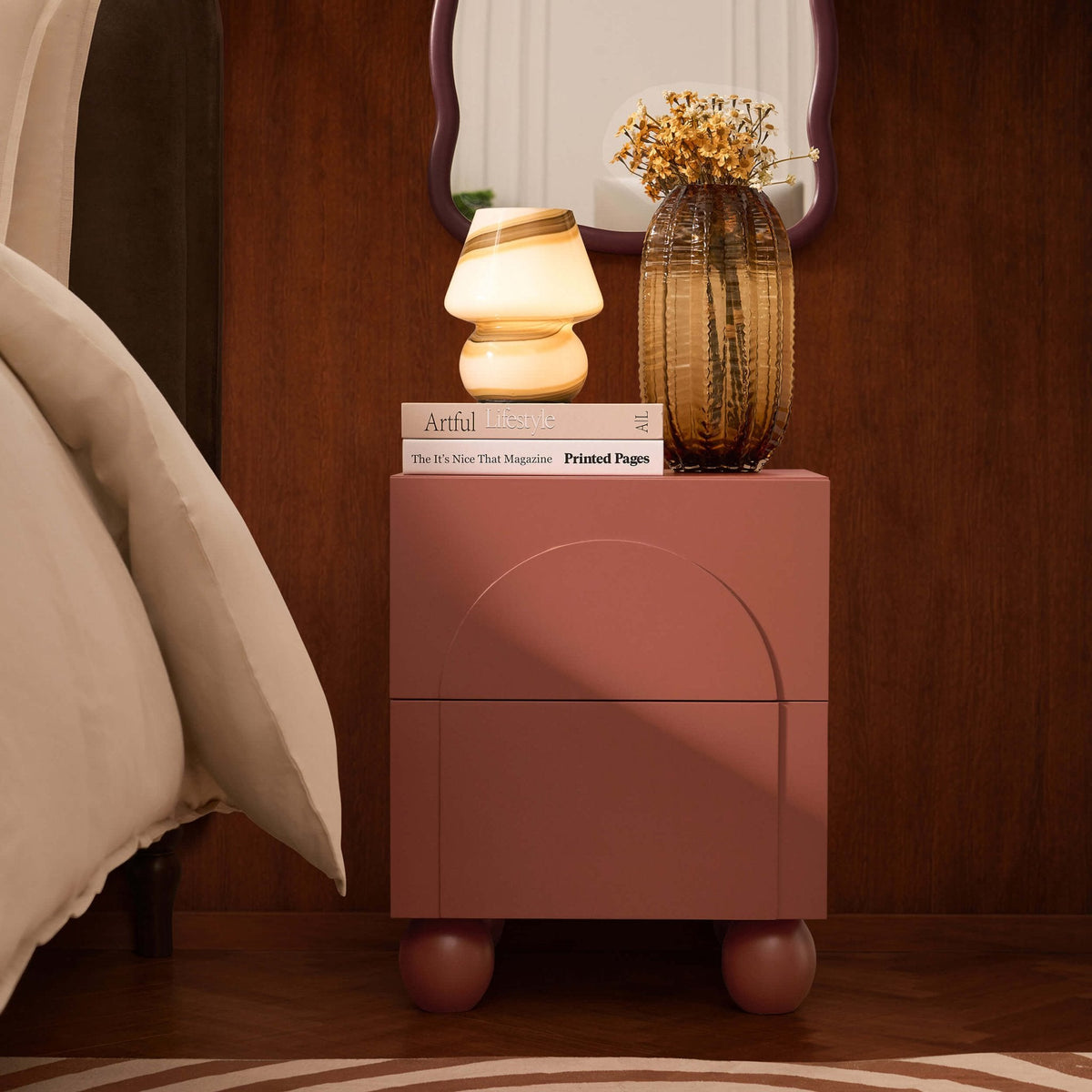 DUS-CC2-08861 Grade-B Dusk Rachel Arch Front 2 Drawer Bedside Table - Terracotta RRP £99.00