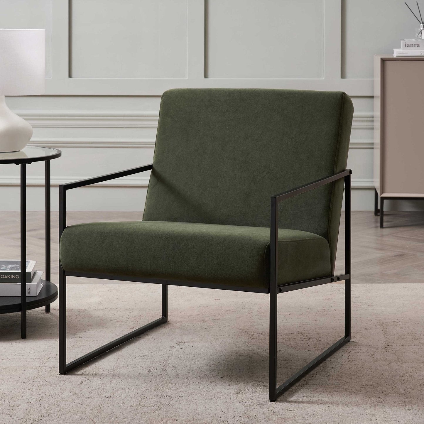 DUS-CC2-05480 Grade-B Dusk Rae Accent Chair - Dark Olive RRP £125.00