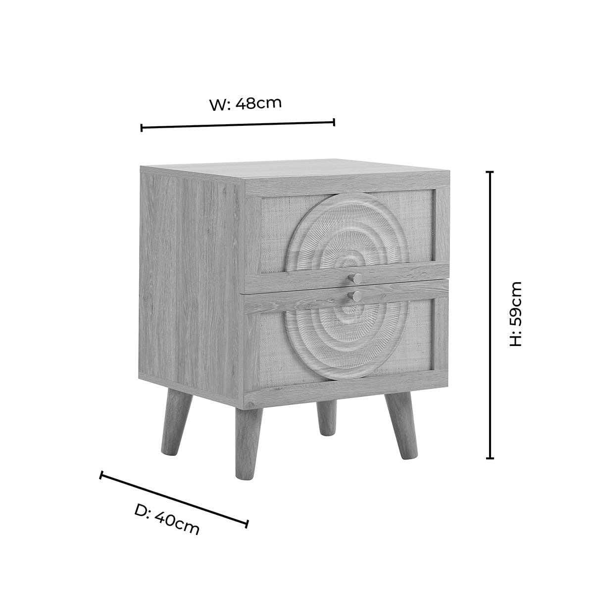 DUS-CC2-05518 Grade-B Dusk Raven Light Wood & Rattan 2 Drawer Bedside Table RRP £119.00