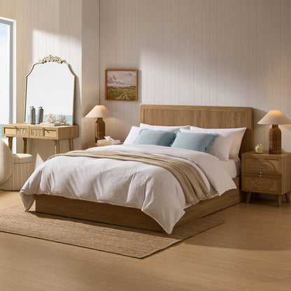 DUS-CC2-05518 Grade-B Dusk Raven Light Wood & Rattan 2 Drawer Bedside Table RRP £119.00