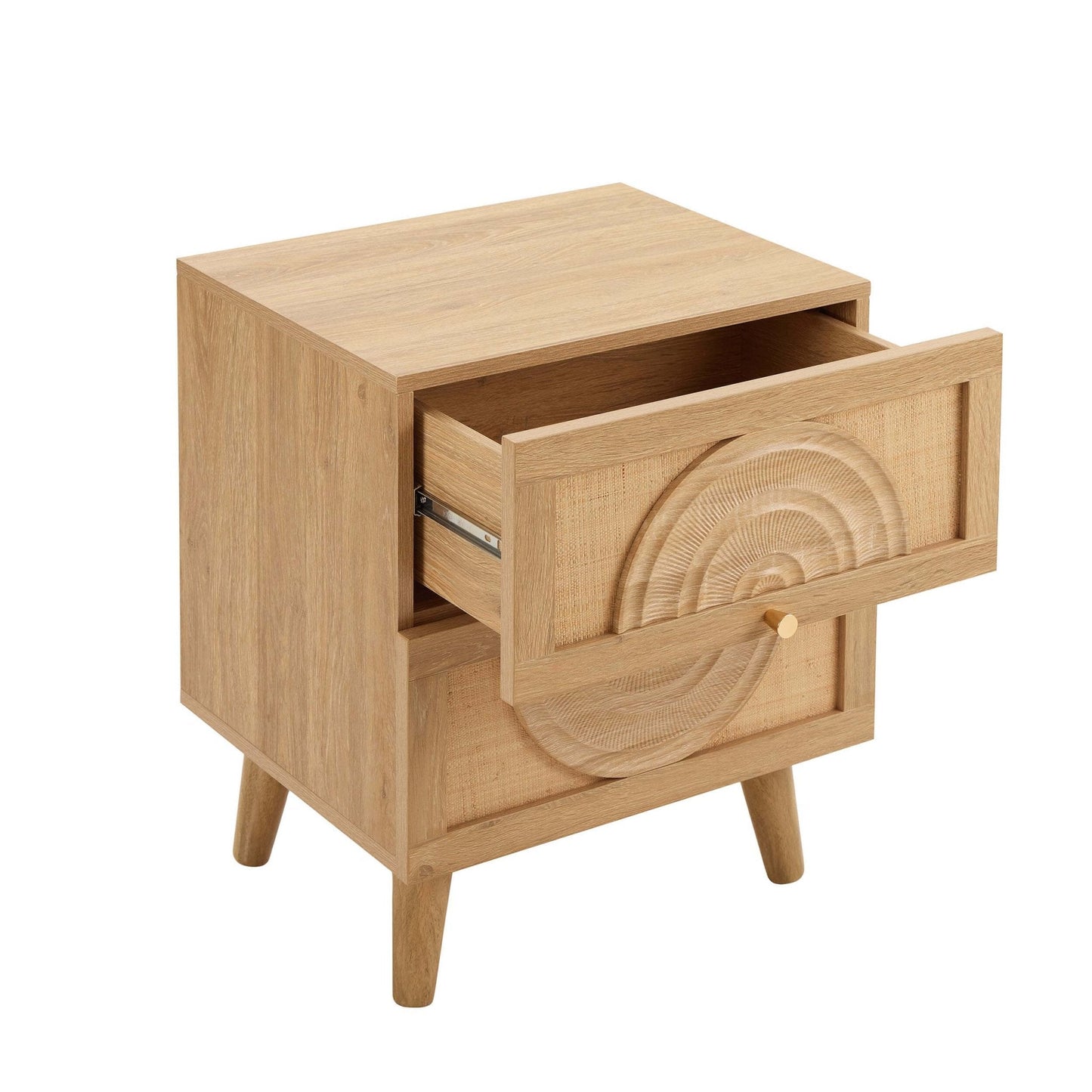 DUS-CC2-06550 Grade-B Dusk Raven Light Wood & Rattan 2 Drawer Bedside Table RRP £119.00
