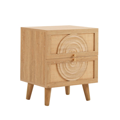 DUS-CC2-05518 Grade-B Dusk Raven Light Wood & Rattan 2 Drawer Bedside Table RRP £119.00