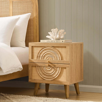 DUS-CC2-05518 Grade-B Dusk Raven Light Wood & Rattan 2 Drawer Bedside Table RRP £119.00