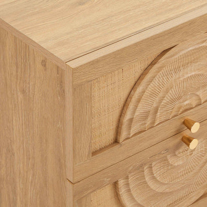 DUS-CC2-06550 Grade-B Dusk Raven Light Wood & Rattan 2 Drawer Bedside Table RRP £119.00