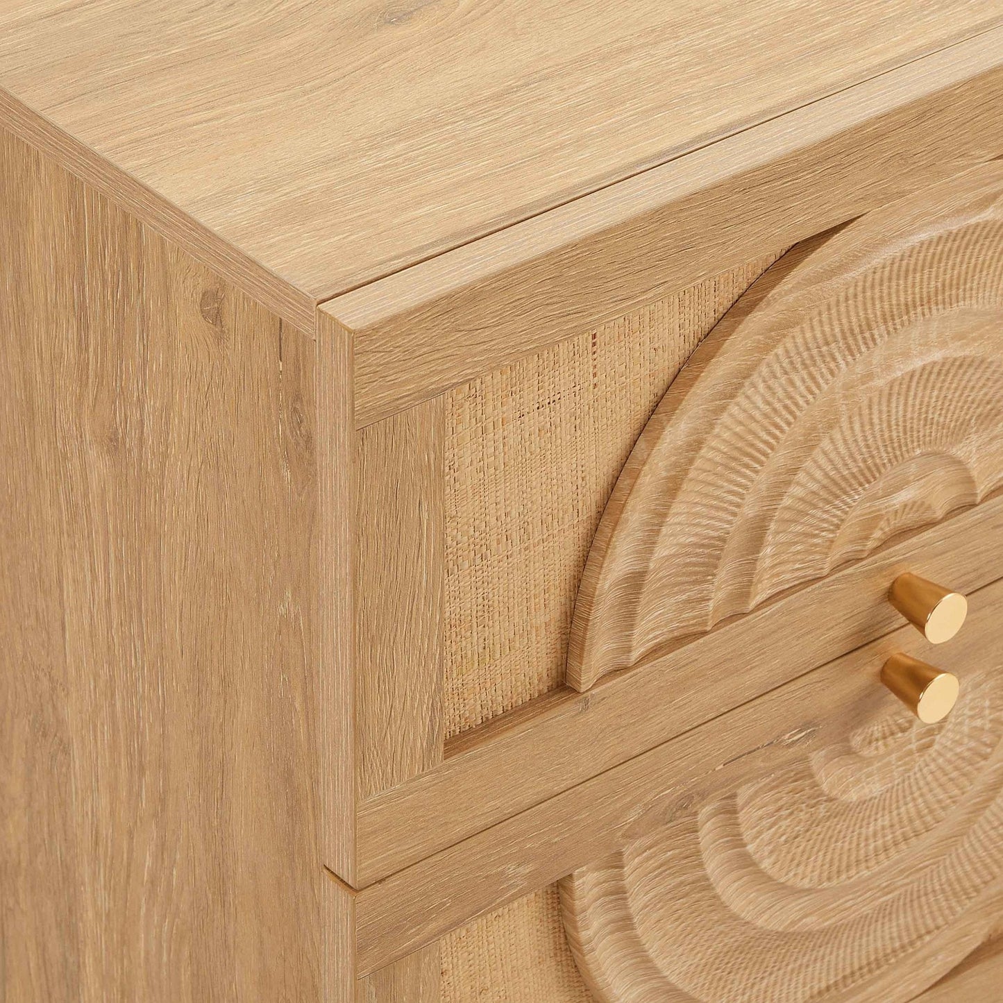 DUS-CC2-05518 Grade-B Dusk Raven Light Wood & Rattan 2 Drawer Bedside Table RRP £119.00