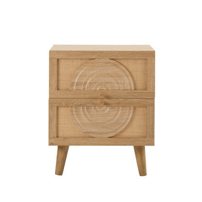 DUS-CC2-05518 Grade-B Dusk Raven Light Wood & Rattan 2 Drawer Bedside Table RRP £119.00