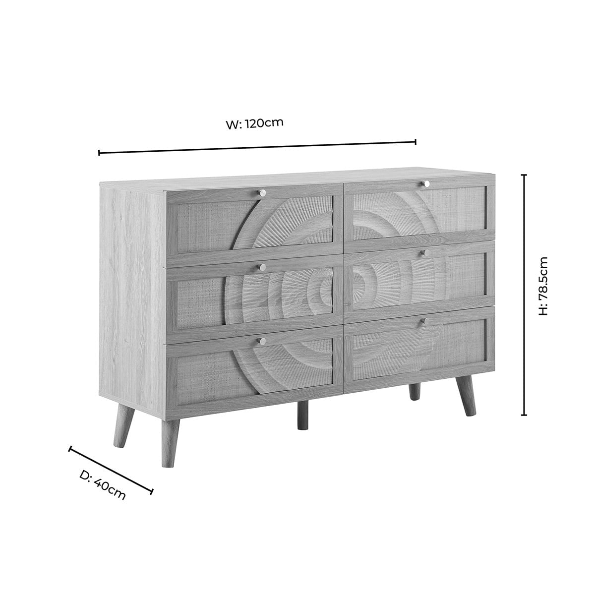 DUS-CC2-05936 Grade-B Dusk Raven Light Wood & Rattan 6 Drawer Chest RRP £259.00
