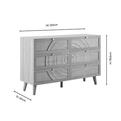 DUS-CC2-05936 Grade-B Dusk Raven Light Wood & Rattan 6 Drawer Chest RRP £259.00