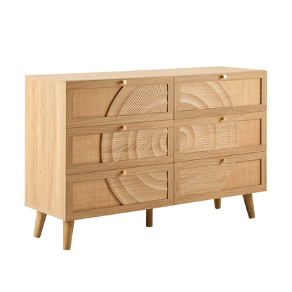 DUS-CC2-05936 Grade-B Dusk Raven Light Wood & Rattan 6 Drawer Chest RRP £259.00