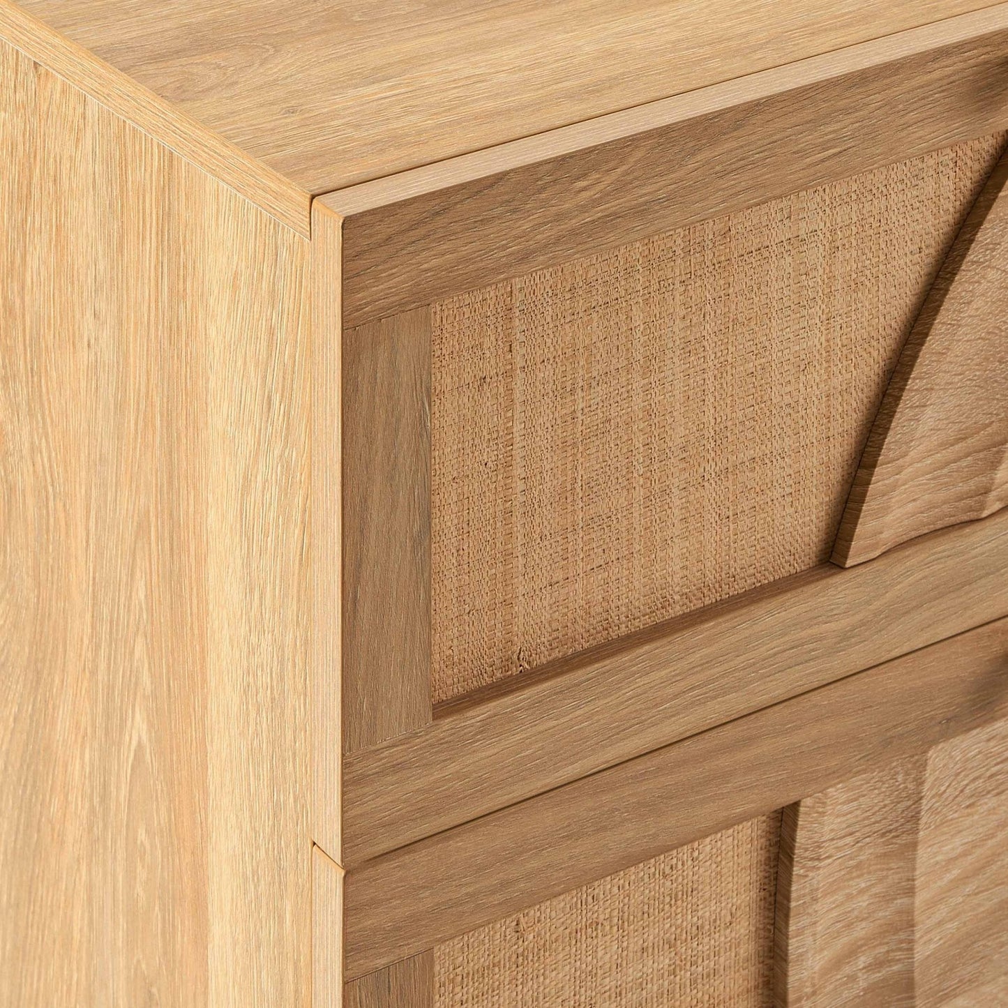 DUS-CC2-05936 Grade-B Dusk Raven Light Wood & Rattan 6 Drawer Chest RRP £259.00