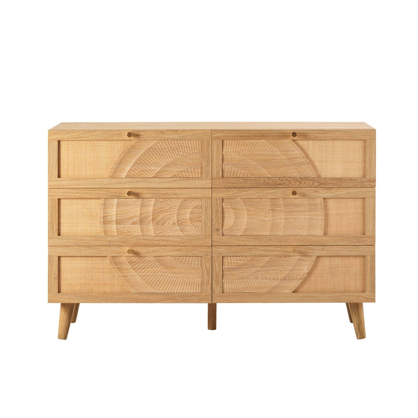 DUS-CC2-05936 Grade-B Dusk Raven Light Wood & Rattan 6 Drawer Chest RRP £259.00