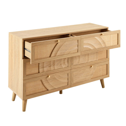 DUS-CC2-05936 Grade-B Dusk Raven Light Wood & Rattan 6 Drawer Chest RRP £259.00