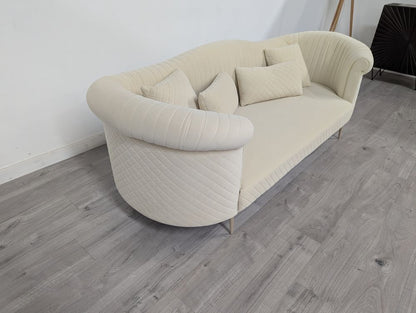  Luxury Grade B Curved Cream Tufted 3 Seater Sofa with Quilted Detail RRP £800