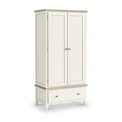 Roseland Grade B Furniture Celine Coconut White & Oak Top Double Wardrobe RRP £570
