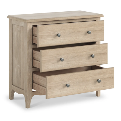 Roseland Furniture Celine Washed Oak 3 Drawer Chest of Drawers RRP £270