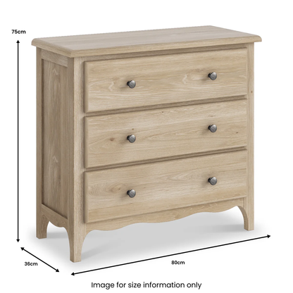 Roseland Furniture Celine Washed Oak 3 Drawer Chest of Drawers RRP £270