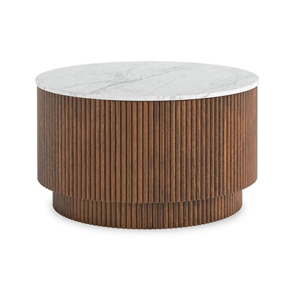 Roseland Grade B Furniture Milo Mango Wood & White Marble Round Coffee Table RRP £530