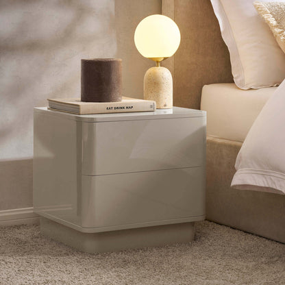 DUS-CC2-07143 Grade-B Dusk Romilly High Gloss 2 Drawer Bedside Table - Taupe RRP £89.00