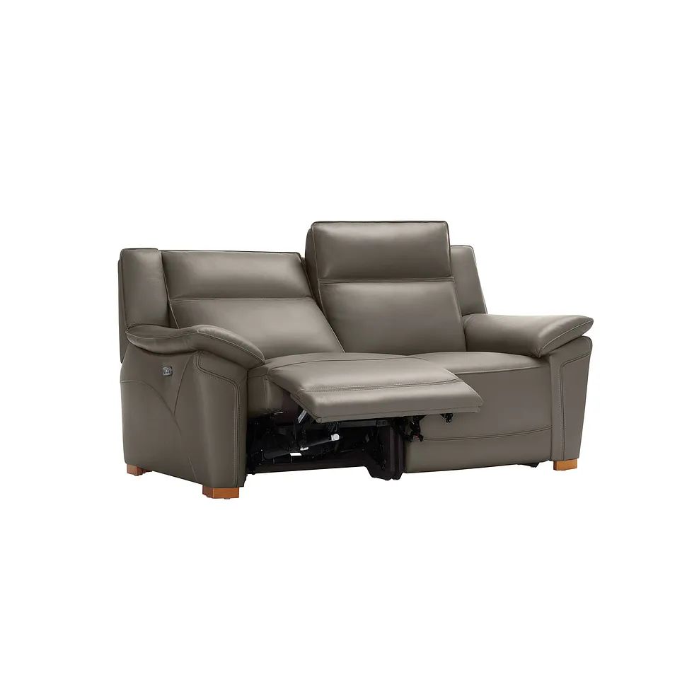  Oak Furnitureland Grade B Dune Grey Leather 2 Seater Electric Recliner Sofa RRP £2150