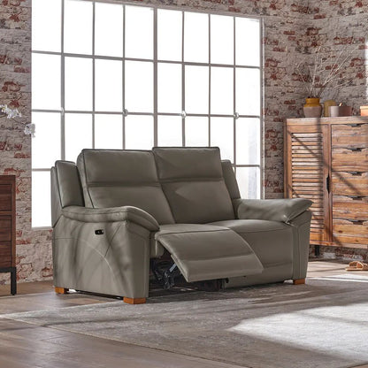  Oak Furnitureland Grade B Dune Grey Leather 2 Seater Electric Recliner Sofa RRP £2150