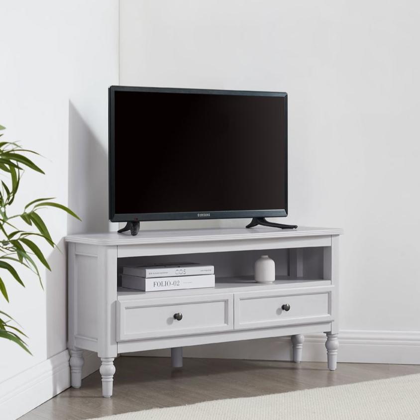 DUS-CC2-02409 Grade-B Dusk Ruby 100cm Corner TV Unit - Washed Stone RRP £179.00