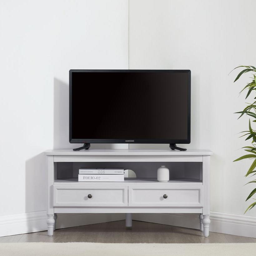 DUS-CC2-07226 Grade-B Dusk Ruby 100cm Corner TV Unit - Washed Stone RRP £179.00