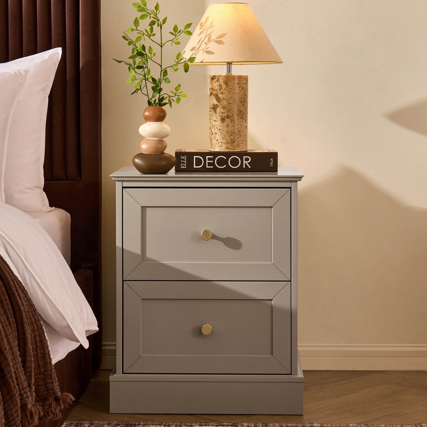 DUS-CC2-04605 Grade-BER Dusk Ruby 2 Drawer Bedside - Taupe RRP £119.00