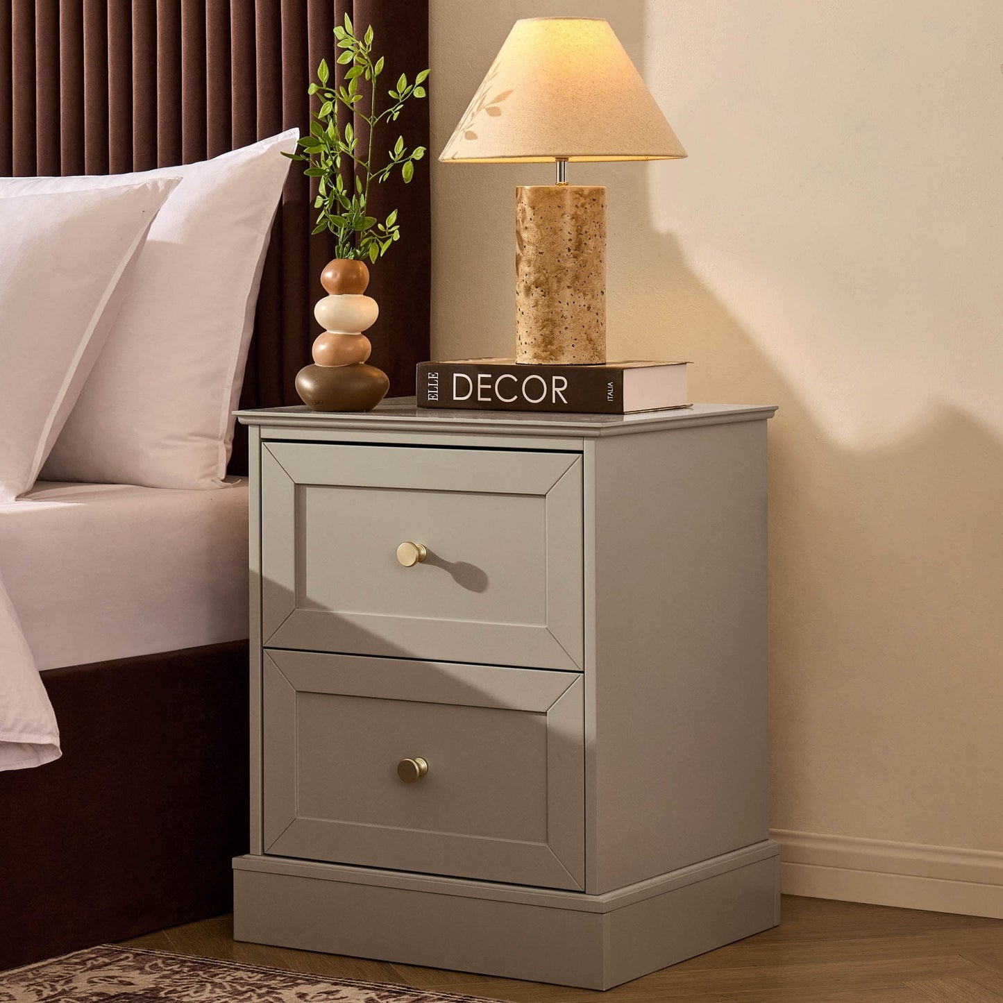 DUS-CC2-04605 Grade-BER Dusk Ruby 2 Drawer Bedside - Taupe RRP £119.00