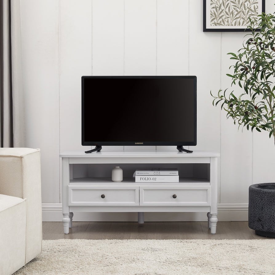 DUS-CC2-02409 Grade-B Dusk Ruby 100cm Corner TV Unit - Washed Stone RRP £179.00