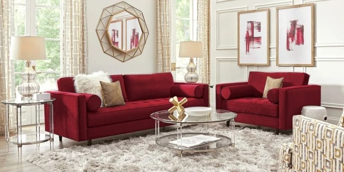Sofia Grade B Vergara Pacific Palisades Scarlet Plush Mid-Century 3-Seater Sofa RRP £800