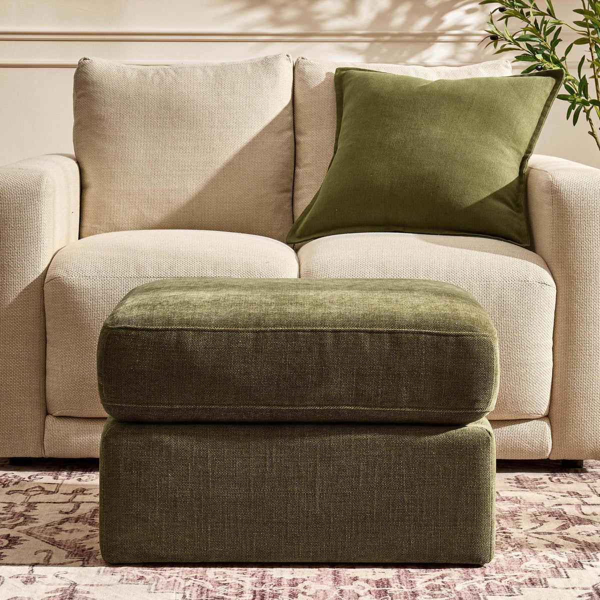DUS-CC2-08344 Grade-B Dusk Small Seville Compact Pouffe - Chenille Olive RRP £149.00