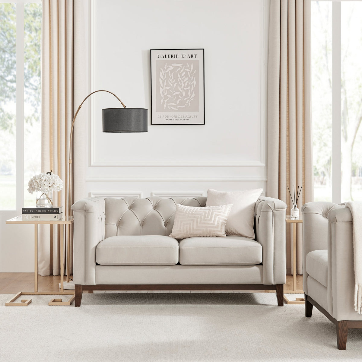 Dusk Chesterfield Grade B Stone Matte Velvet 2 Seater Sofa RRP £479