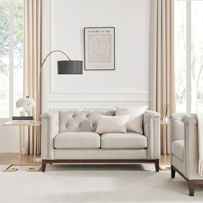 Dusk Chesterfield Grade B Stone Matte Velvet 2 Seater Sofa RRP £479