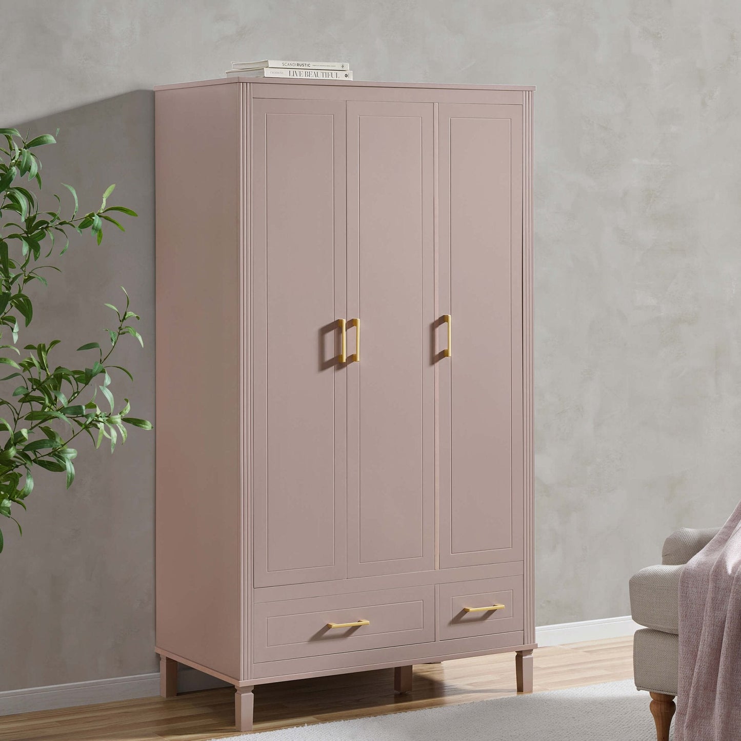 DUS-CC2-03417 Grade-C1 Dusk Sienna 3 Door Wardrobe with Drawers - Dusty Mauve RRP £369.00