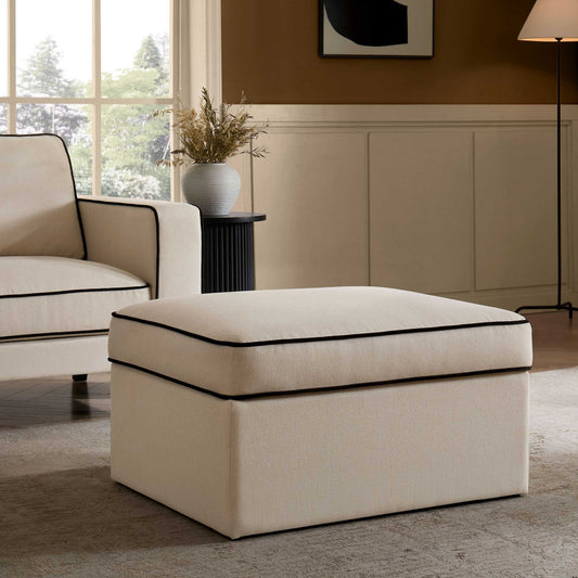 DUS-CC2-06540 Grade-B Dusk Soho Ottoman Storage Pouffe - Cream Linen/Black RRP £199.00
