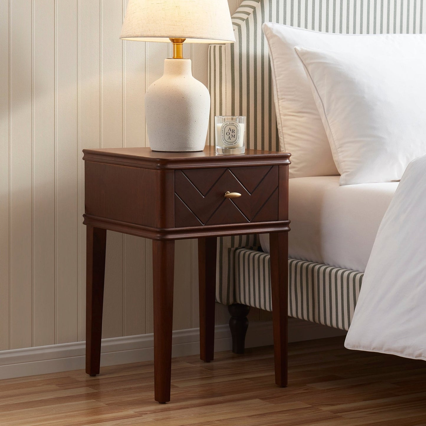 DUS-CC2-02525 Grade-B Dusk Stockholm Wood Veneer 1 Drawer Nightstand - Walnut RRP £129.00