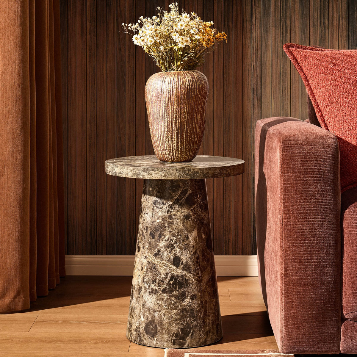 DUS-CC2-08541 Grade-B Dusk Talia Side Table - Dark Marble Effect RRP £70.00