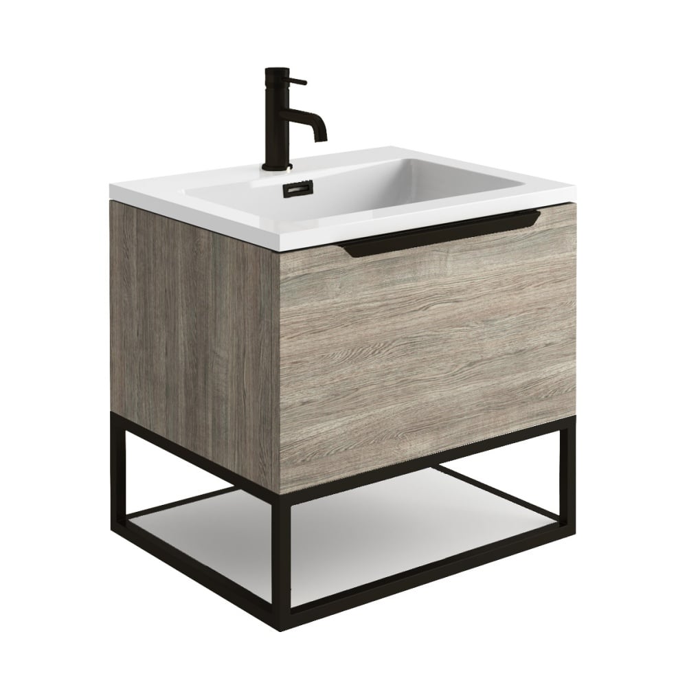 Scudo Grade A Ambience Grey Oak & Black 800mm LED Wall-Hung Vanity Unit & Frame RRP £946