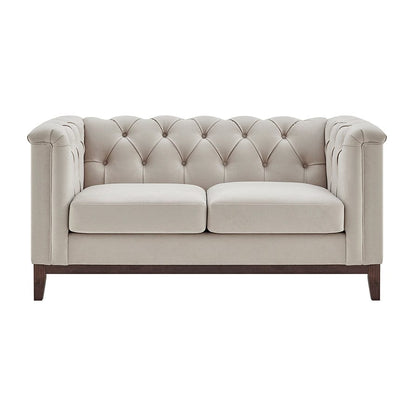 Dusk Chesterfield Grade B Stone Matte Velvet 2 Seater Sofa RRP £479