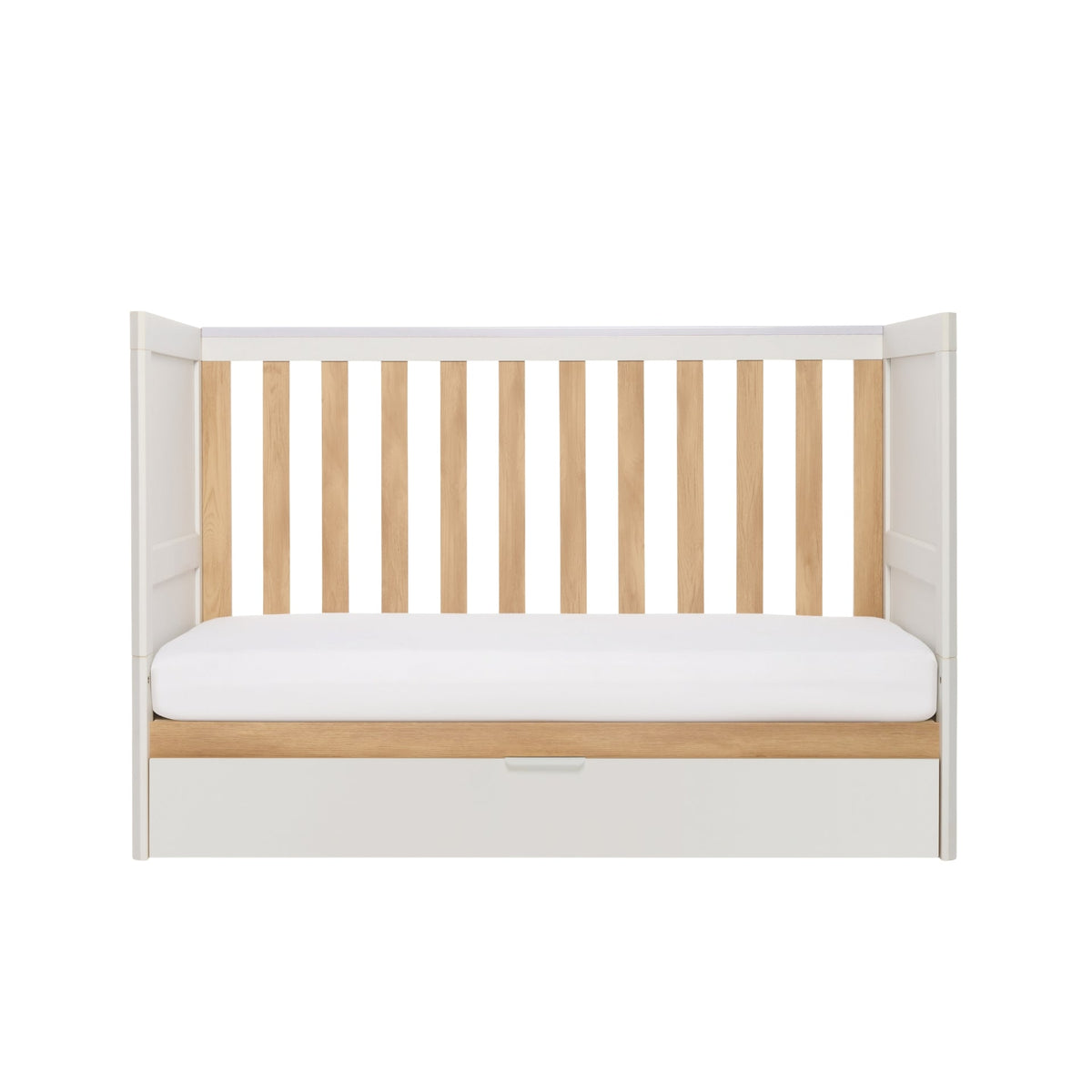 Tutti Bambini Grade B Riley Mini Cot Bed with Drawer - White & Maple Oak RRP £229